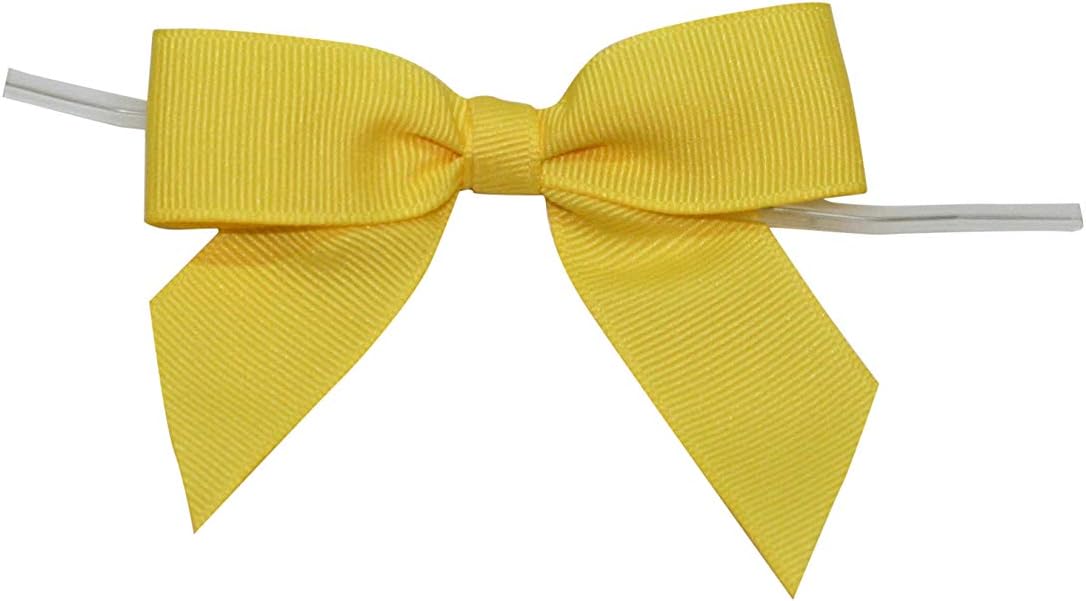 Reliant Ribbon Grosgrain Twist Tie Bows - Small Bows, 5/8 Inch X 100 Pieces, Lemon