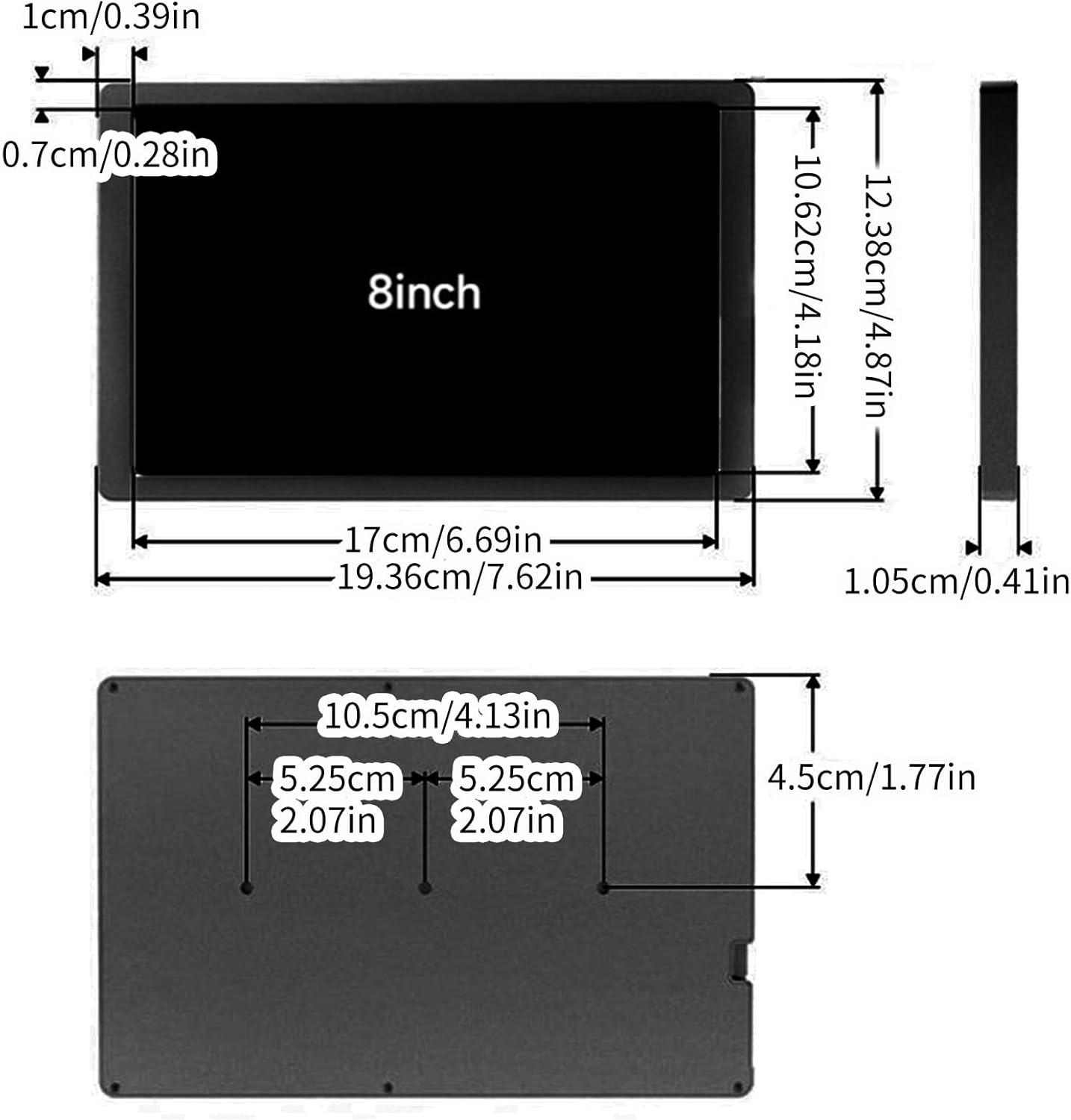 USB Screen 8in Display for PC CPU Memory Data Monitors PC Chassis Secondary Screen with Temperature Sensoring