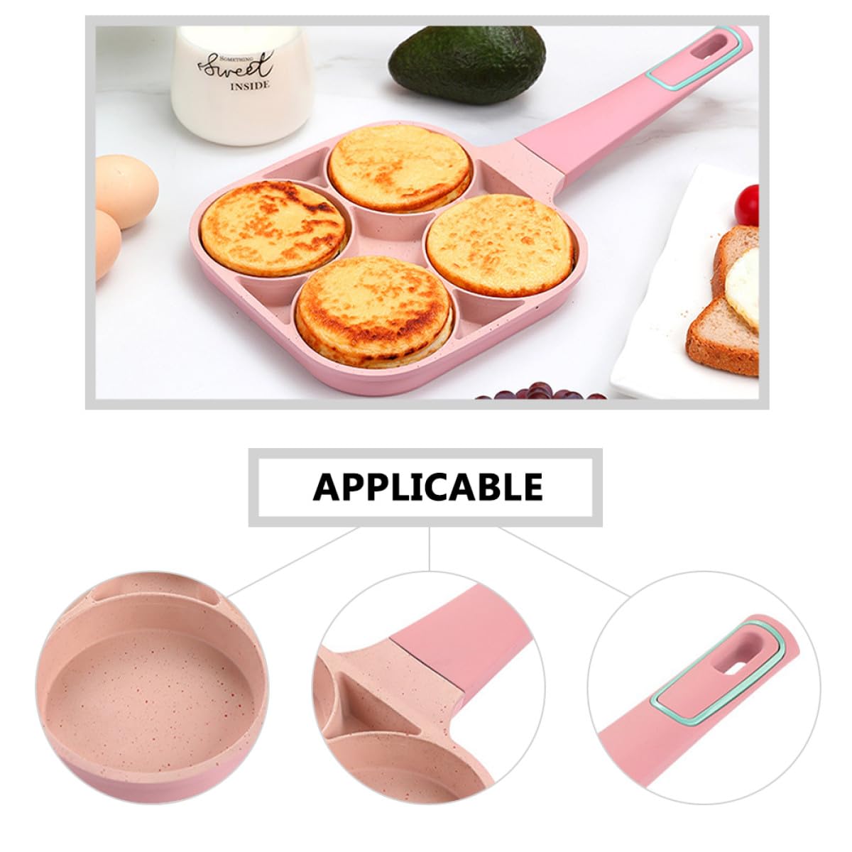 TOYANDONA Padella Antiaderente per Uova Multiforo 4 Fori, Pentola Compatta e Leggera per Colazione Domestica, Padella Pratica per Cucinare Hamburger e Frittate, Strumento da Cucina Facile