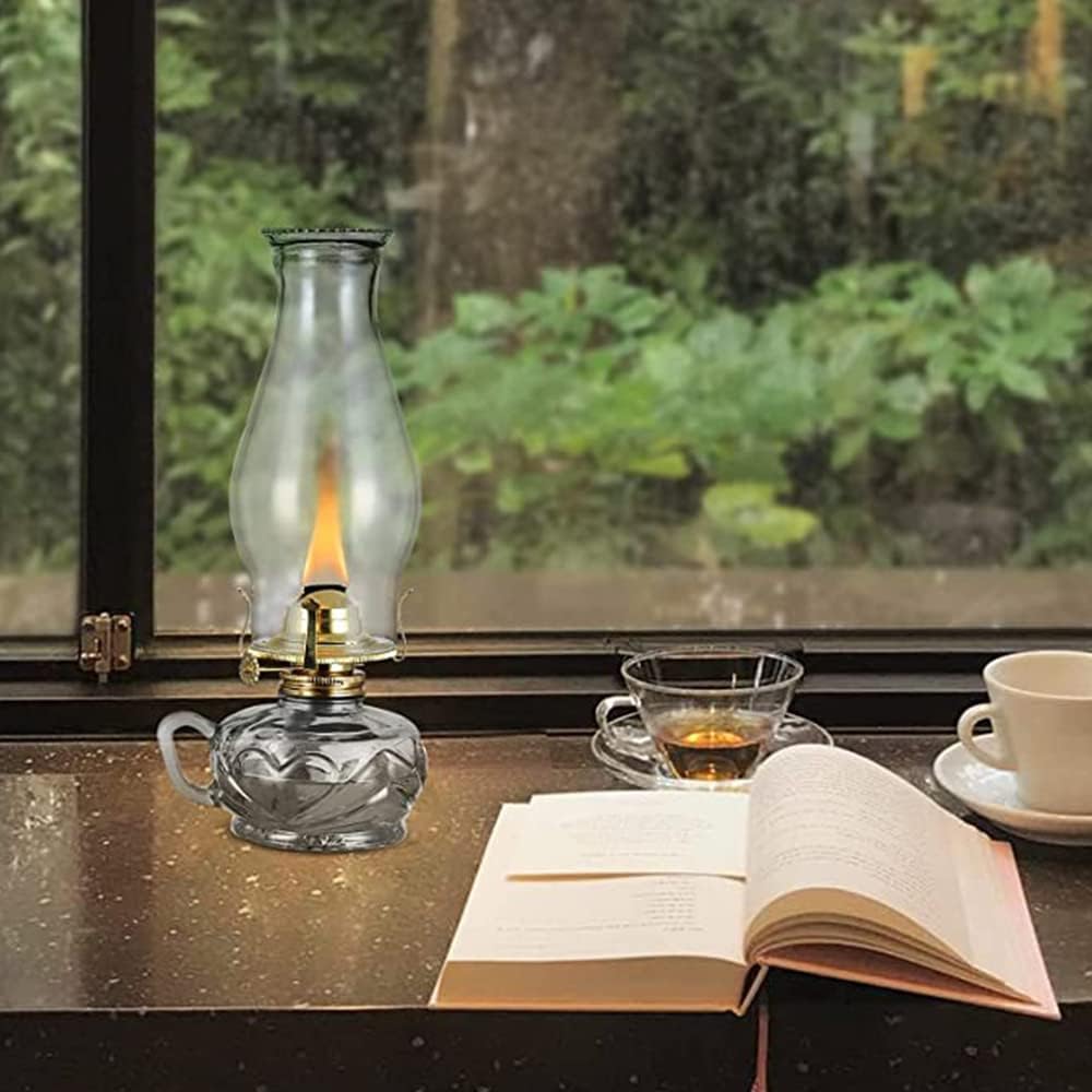 Adjustable Oil Lamp Lantern American Bedroom Bedside Lamp Classic Rural Kerosene Lamp Retro Metal and Glass Illuminated Transparent Atmosphere Light for Living Room Restaurant Kitchen Study
