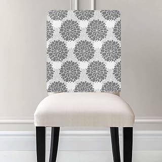 4Pack Dining Room Chair Back Covers Farmhouse Grey Flower Pattern Stretch Spandex Chair Cover Washable Slipcovers, Country Vintage Floral Removable Furniture Protectors for Home Kitchen Wedding Party