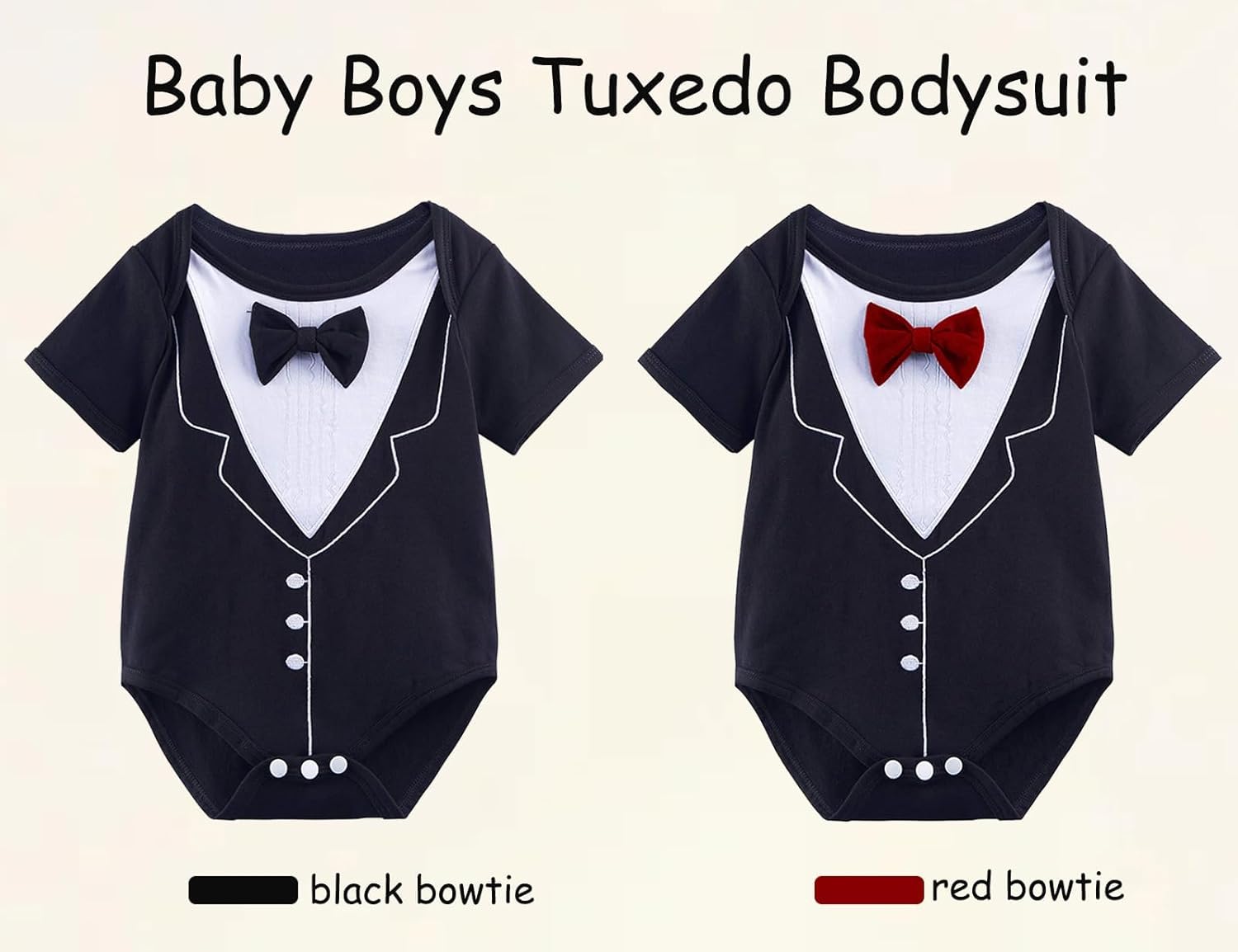 A&J DESIGN Baby Boys' Tuxedo Bodysuit With Bowtie Gentleman One-Piece 3-24 Months - Image 6