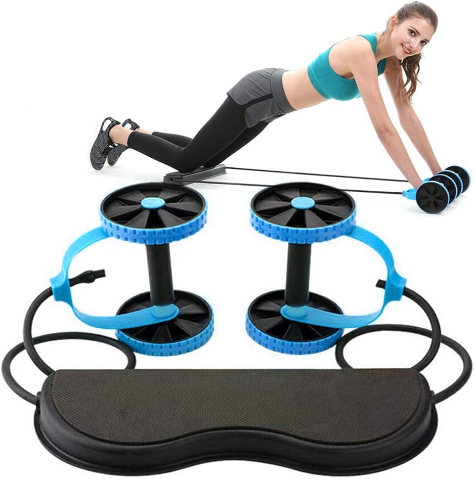 Ab Wheel Double Roller, Multifunctional Core Ab Workout, Abdominal Exercise Equipment, Abs Roller Wheel with Resistance Bands, for Home, Gym