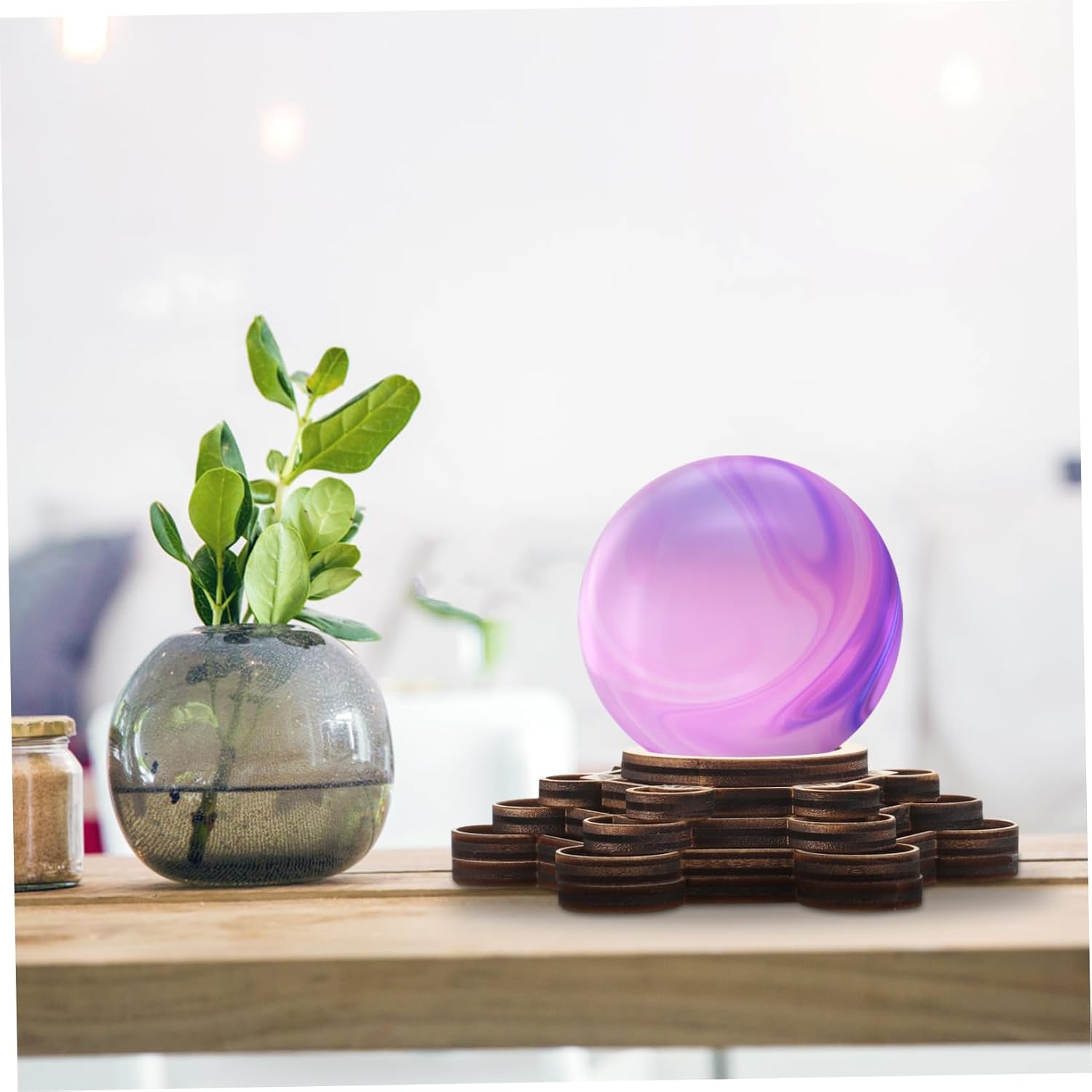 MAGICLULU Wooden Crystal Ball Holder Lotus Base Decorative Display Stand