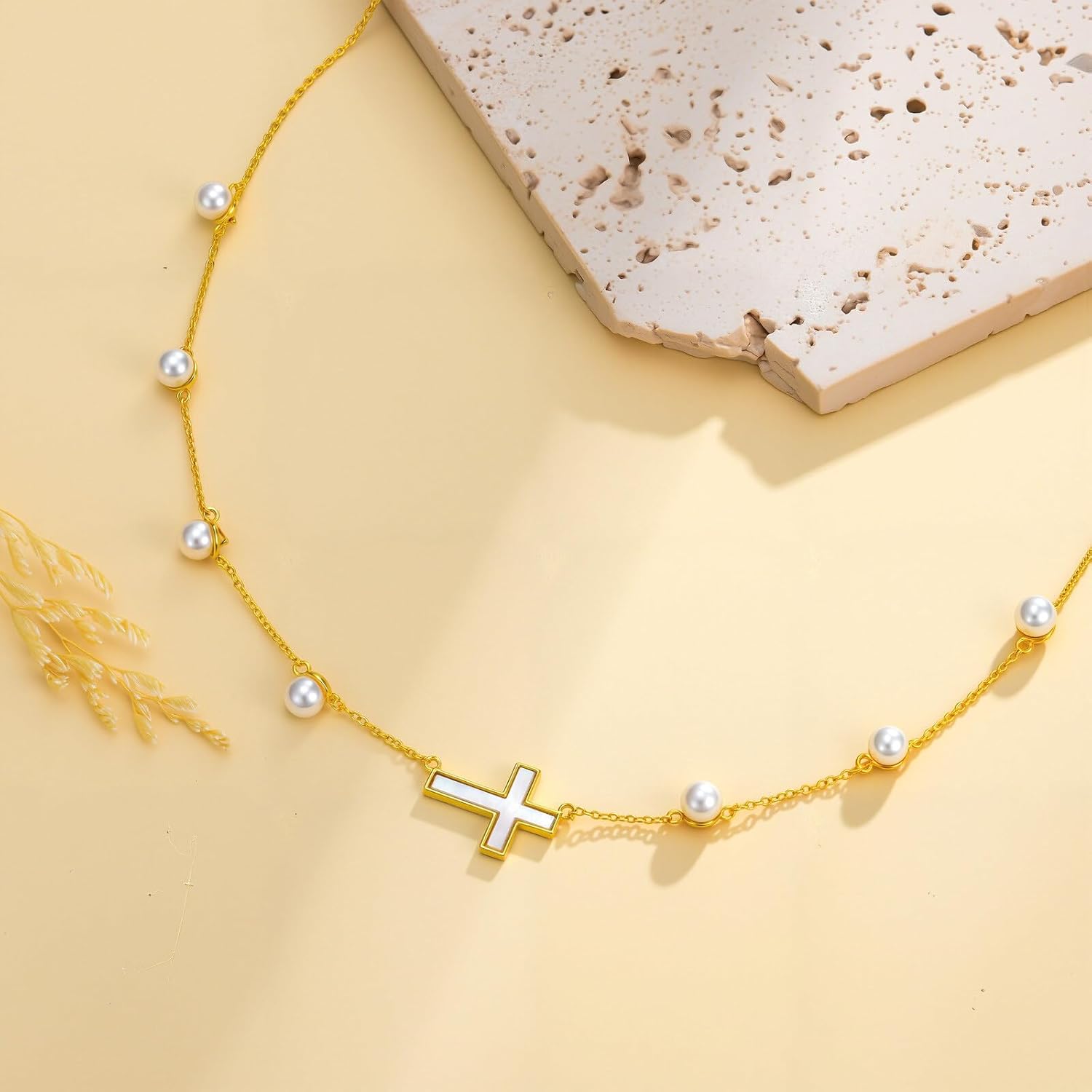 Real Pearl Cross Necklaces for Women 925 Sterling Silver Cross Pendant Faith Jewelry Religious Gifts for Birthday - Image 2