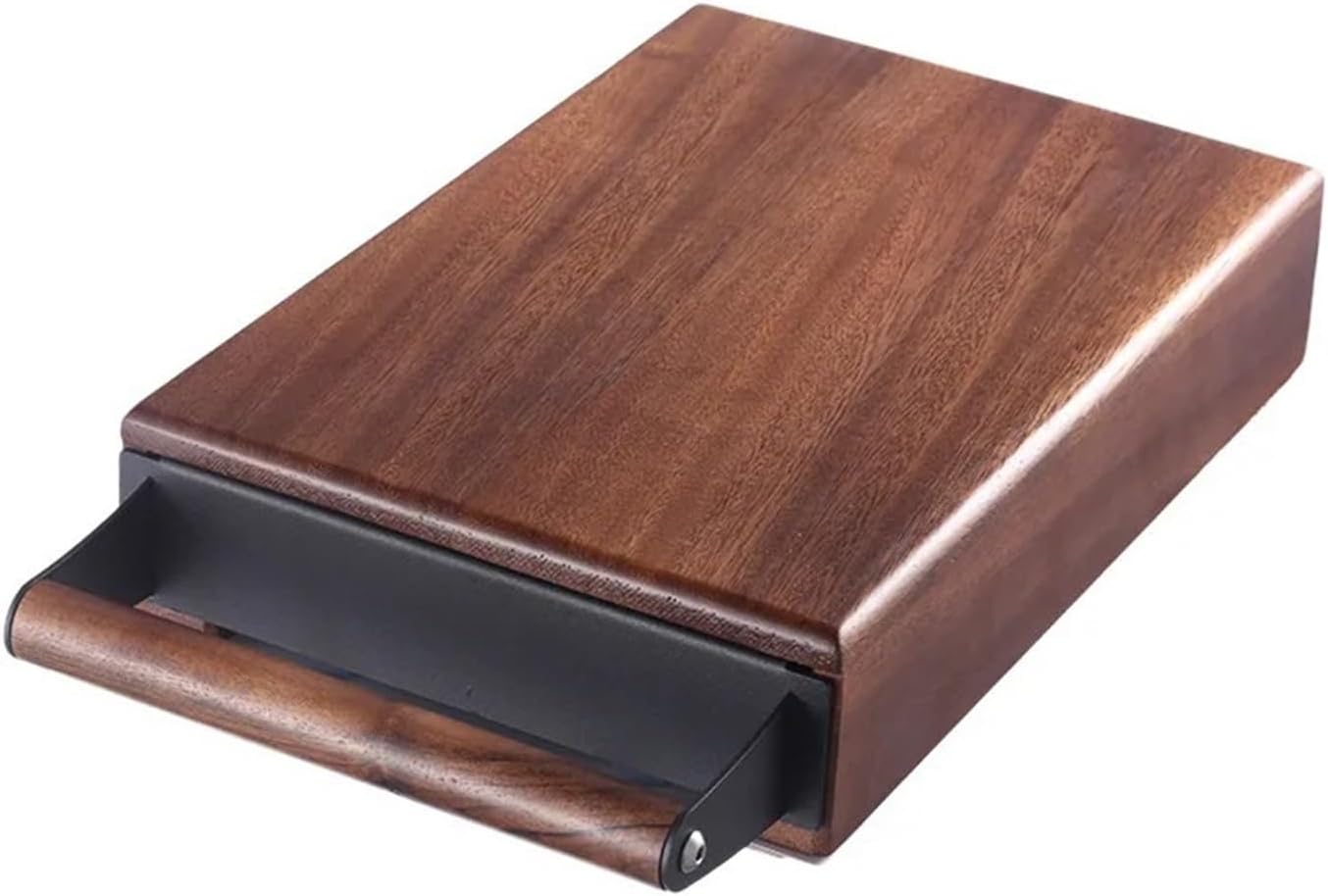 Walnut Wood Coffee Knock Box Drawer Stainless Steel Espresso Knock Box,Non Slip,Thickened Coffee Grounds Knock Box For Household(B-L)