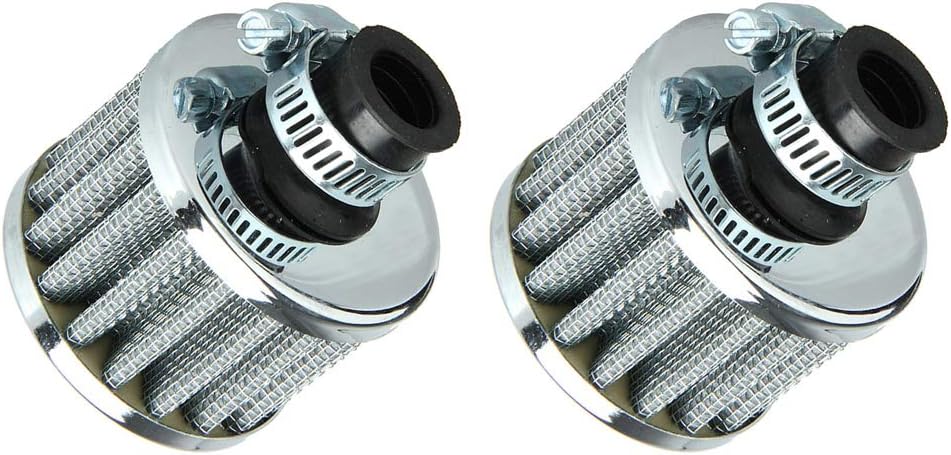 ESUPPORT 2 X 12mm Mini Black Universal Car Motor Cone Cold Clean Air Intake Filter Turbo Vent Breather | Universal Washable Air Filters Cleaner For Vehicle ATV Pit Bike Scooter Motorcycle
