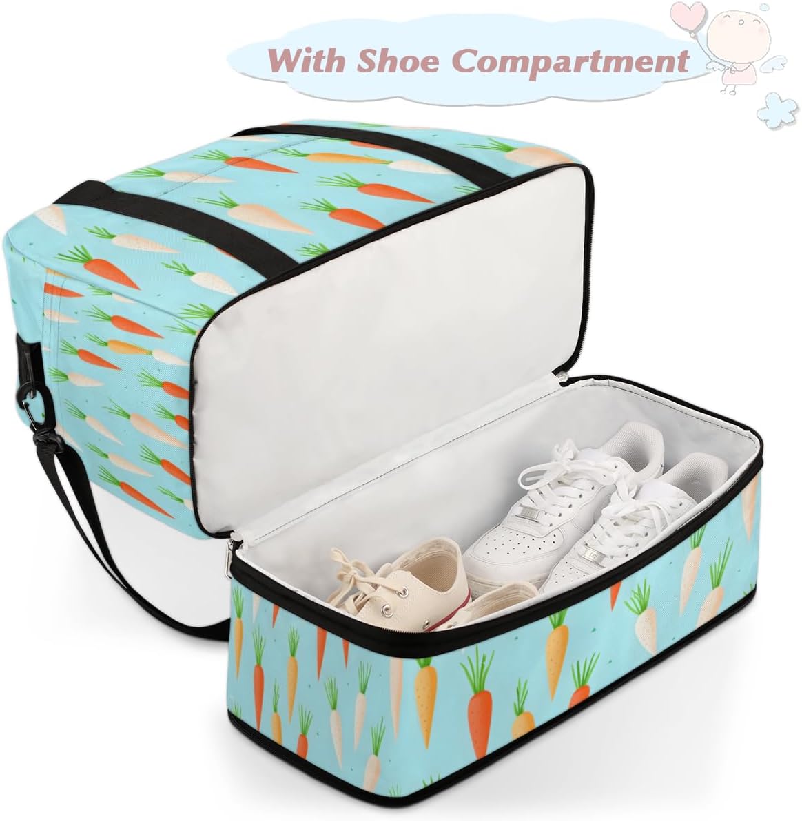 QsirBC Food Interesting Decor Gym Bag for Women Duffle Tote with Shoes Compartment Men Weekender Duffel for Dance Travel Sports Swimming Overnight