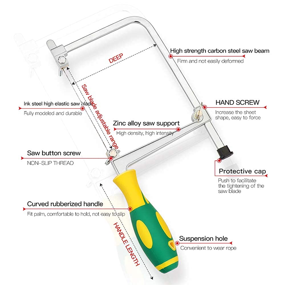 Scie À Chantourner, Scie en Acier pour Couper du Bois, Scie À Métaux, Scie À Bois, Scie À Archet, Camping, Carrelage, Chasse en Céramique, Métal, Plastique, Élagage, Verre, Cadre De Scie Égoïne Multi
