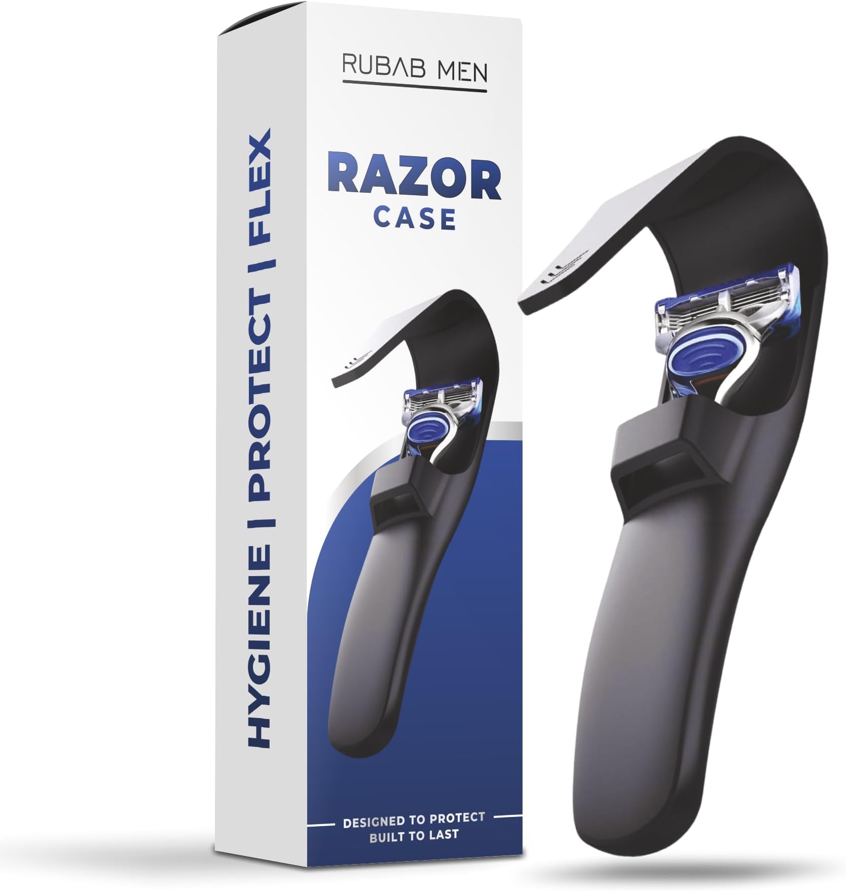 RUBAB MEN Silicone Soft Shaving Razor Case | Waterproof, Safe Secure Travel Protect Hygiene Cover | Fits Mach, Vector Series & All Standard Razors | Matte Black