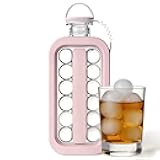 2-in-1 Ice Ball Maker & Water Bottle, BPA-Free Silicone Ice Cube Tray with 17 Ice Balls, Portable Leakproof Pitcher for Cocktails, Coffee, and Cold Drinks (Pink)