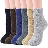 Zando Women's Fuzzy Soft Slipper Socks Home Sleeping Winter Fluffy Sock Warm Fuzzy Crew Sock Comfort Microfiber Indoor Plush Sock 6/Dark Solid One Size