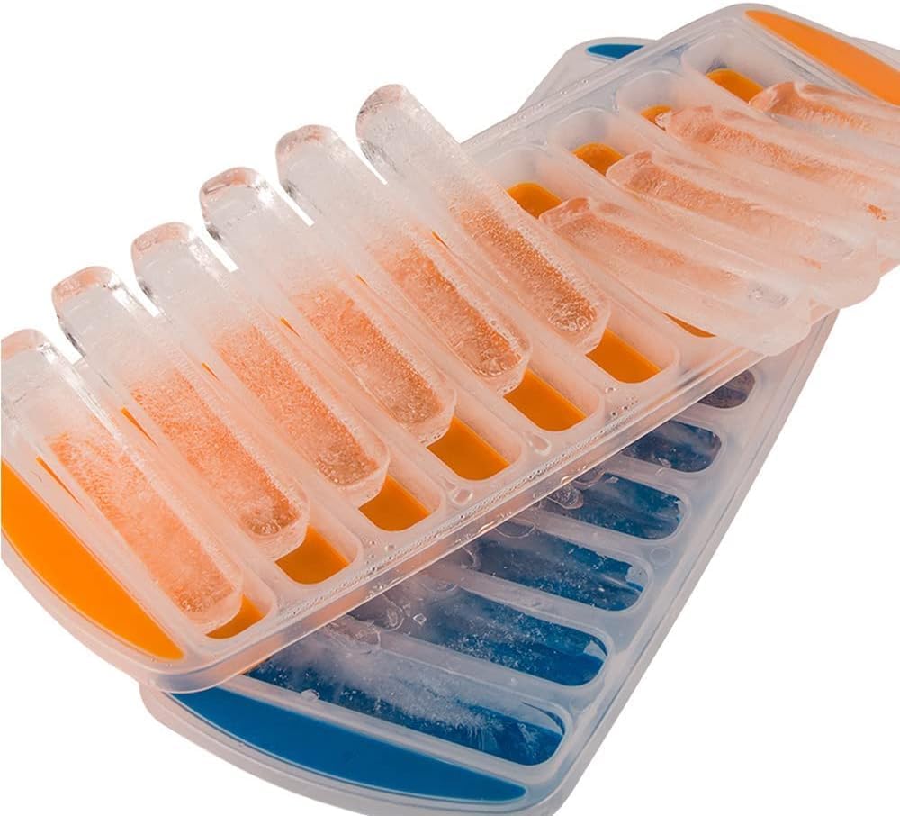 Water Bottle Ice Cube Trays Pop-Out Silicone Make 30 Frozen Cylinder Sticks Pack of 2 (Multicolor)
