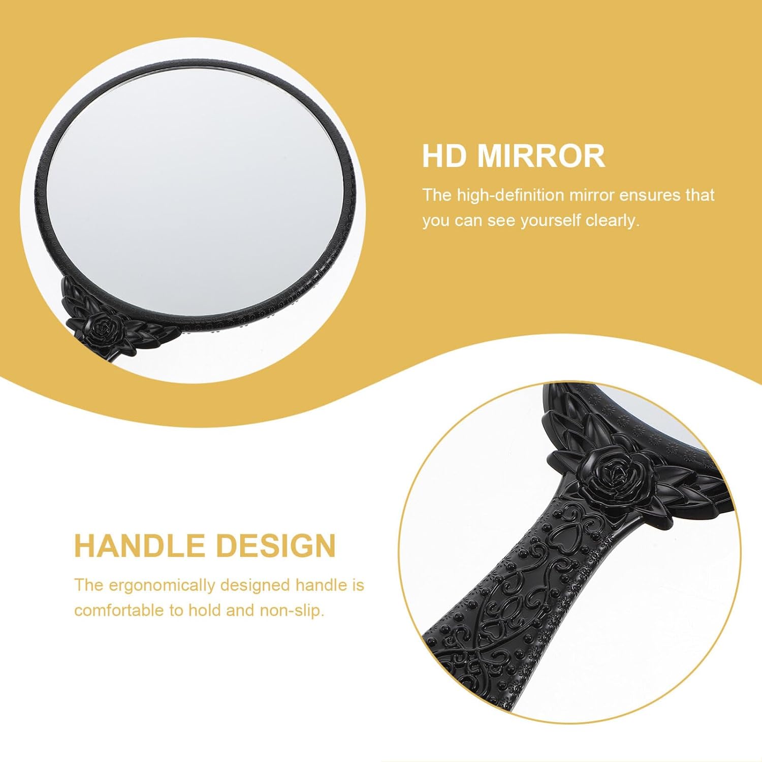 minkissy Retro Hand Mirror Vintage Black Handheld Mirror with Ergonomic Handle Portable Hand Makeup for Women Lightweight Compact Travel Vanity with High Definition Reflection