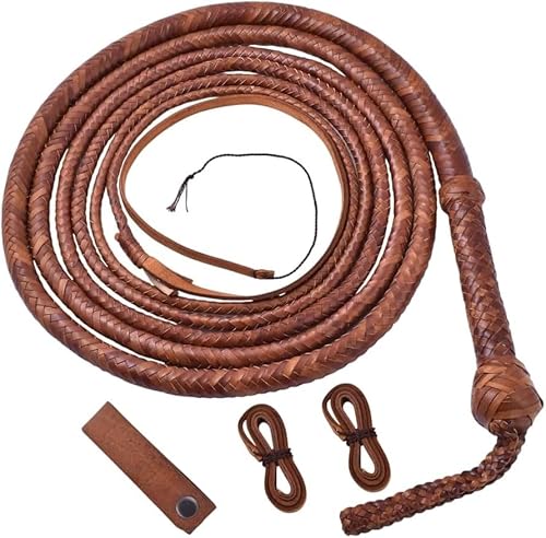 Leather Pro Impact Real Leather 8 Feet Tan Bull Whip | Handcrafted 16-Plait Bullwhip | Durable &