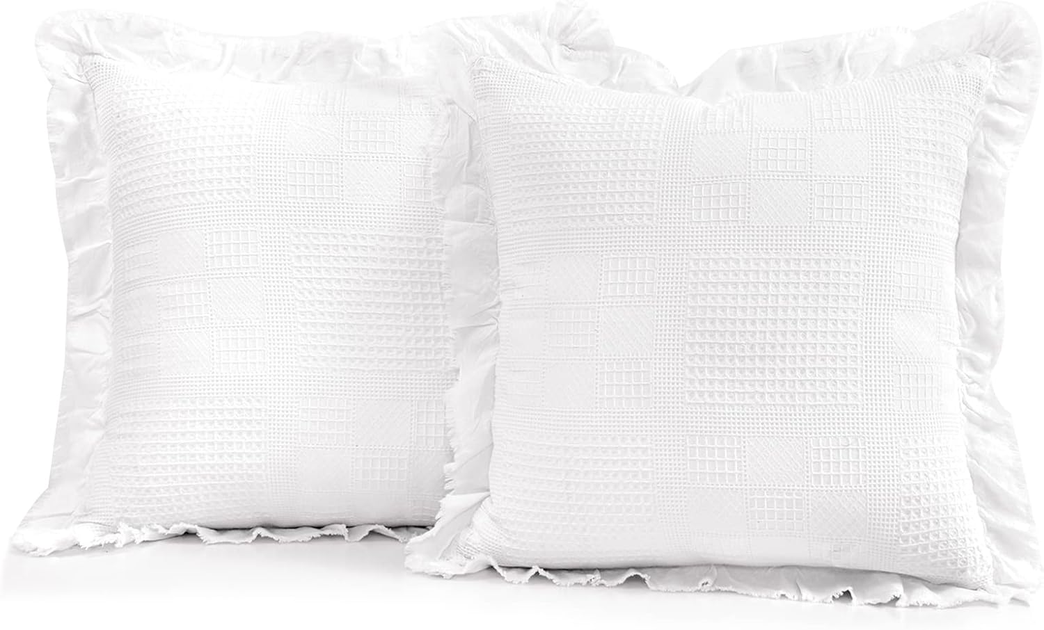 Waffle Pillow Covers 18x18 Set of 2 Cotton Throw Pillow Covers Stone Washed Square Pattern Pillow Shams Decorative Cushion Cases for Couch Sofa Bedroom Car (White