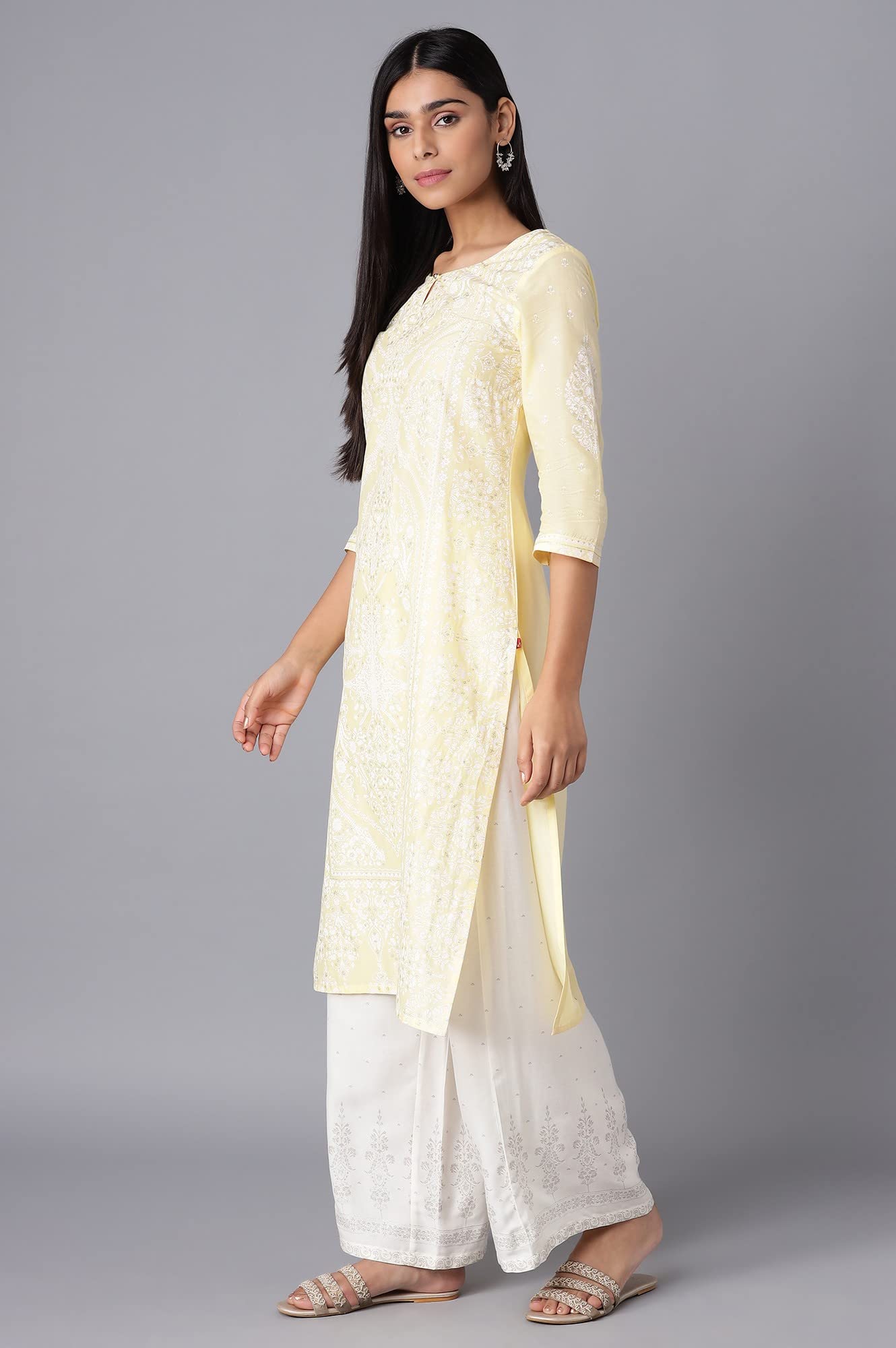 W For Woman Yellow Printed Kurta_22Few17504-118106_3Xl