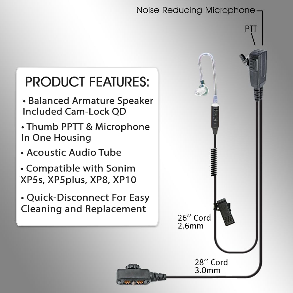Signal-Pro Split-Wire Push to Talk (PTT) Earpiece for Sonim XP5S, XP8, XP5plus, & XP10 Phones - Thumb Push to Talk (PTT) Button & Built-in Noise Reducing Mic, Acoustic Tube Earpiece