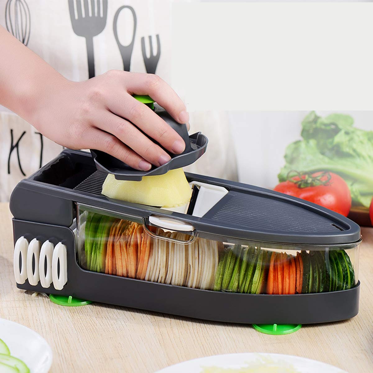 UD Handheld Mandoline Slicer Vegetable Julienne Grater - 6 Changeable Blades Cheese Cutter Perfect for Salad, Zucchini, Carrots, Onions, Fruit, and All Vegetables (Aircraft Carrier)
