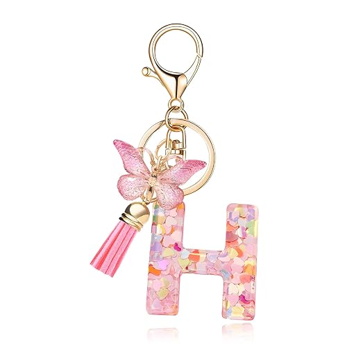 Fashion Alphabet Initial Letter Keychain Tassel Butterfly Pendant Key Ring