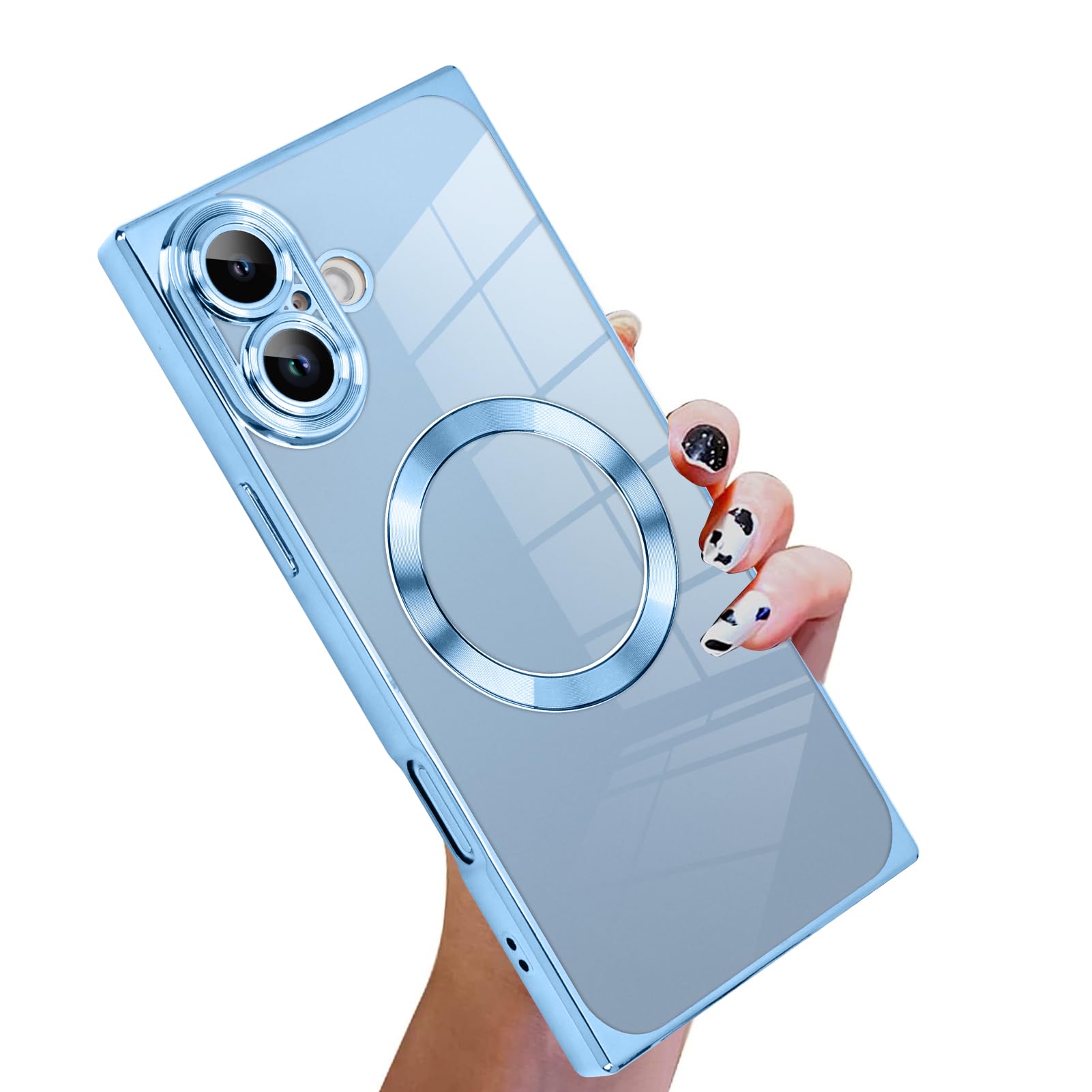 KANGHAR Case Designed for iPhone 16 Magnetic Clear Case with Camera Lens Protector[Compatible with MagSafe] Luxury Cute Plating Design Full-Body