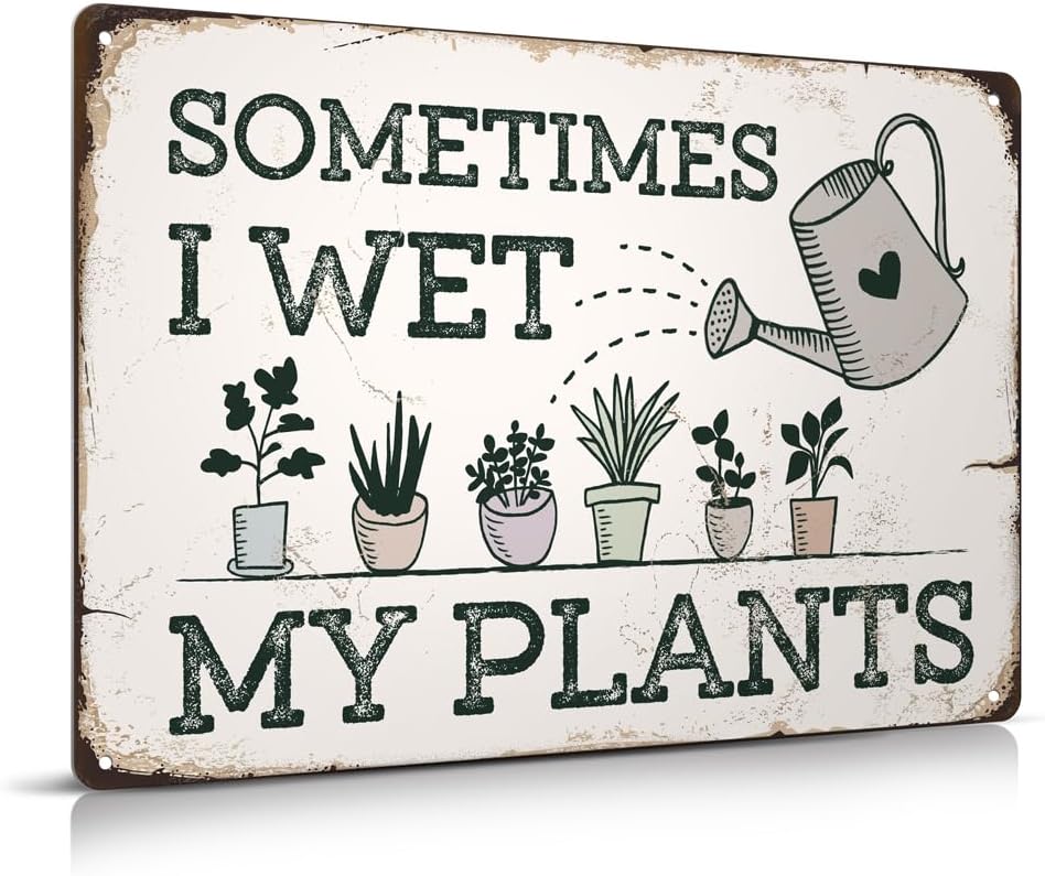 Garten-Schild 'Sometimes I Wet My Plants' - 10x40cm Metall Deko