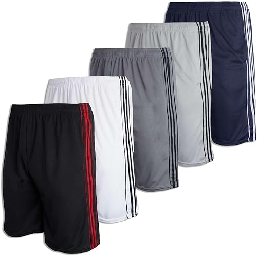 Real Essentials 5 Pack: Men's Mesh Athletic Basketball Shorts Quick Dry Activewear with Pockets