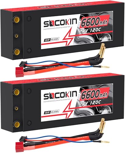 Miniatura 7 de 2S Lipo Battery 6600mAh 7.4V 120C Batería Lipo con conector Bullet T-Plug de 0.157 in, carcasa rígida para vehículos RC escala 18 110, automóviles,
