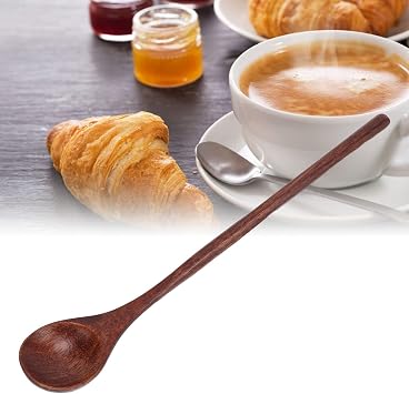 8Pcs Small Wooden Spoons with Long Handle, Honey Spoons for Tea, Hardwood Wooden Honey Teaspoon for Coffee, Little Tiny Wood Spoons, Bamboo Table Spoon for stirring, Wooden