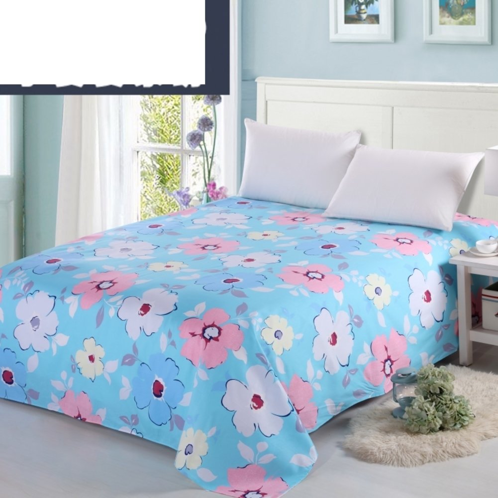 Drap en coton lit simple double 160x230cm drap plat imprimé plantes N