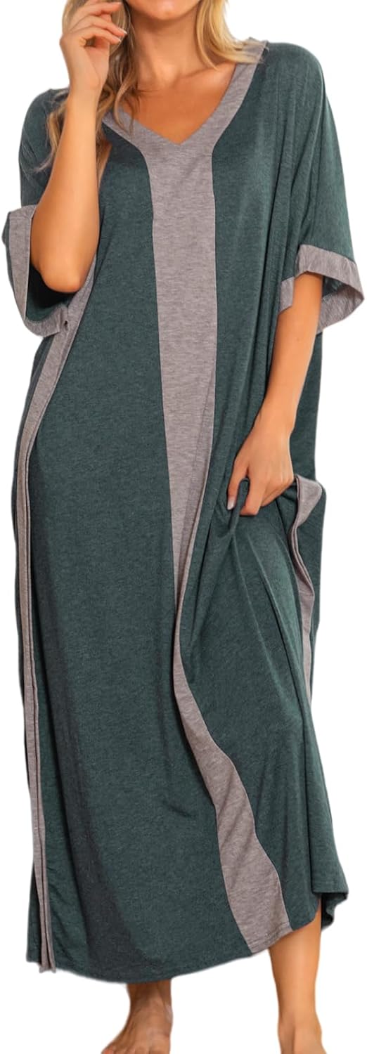Bloggerlove Women Nightgowns Cotton Caftan House Dress Short Sleeve Sleepwear