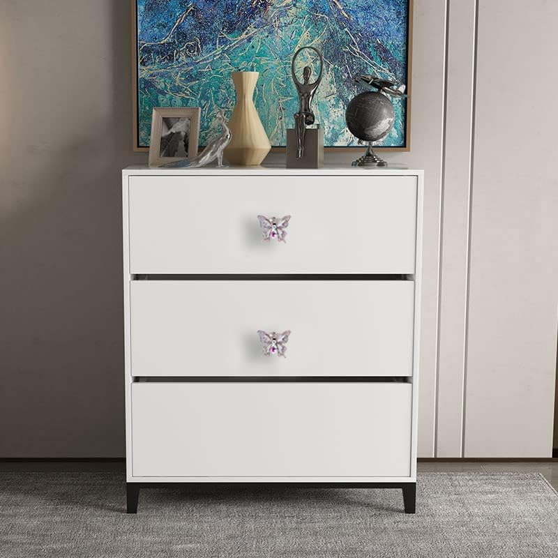 Miniatura 3 de 3 piezas de cristales blancos, diamantes, mariposas, cajones, pomos, animales, jaladores, brillantes, mariposas, pomos para decoración de muebles