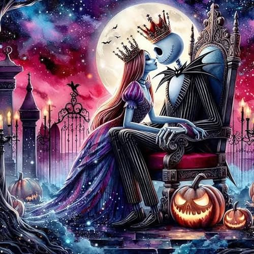 Jack and Sally Moon Diamond Art Kits for Adults 5D Diamond Painting Kits for Adults Beginners DIY Full Round Drill Diamond Dot Painting Gem Art Kits for Adult Home Wall Decor 13.8x13.8 Inch
