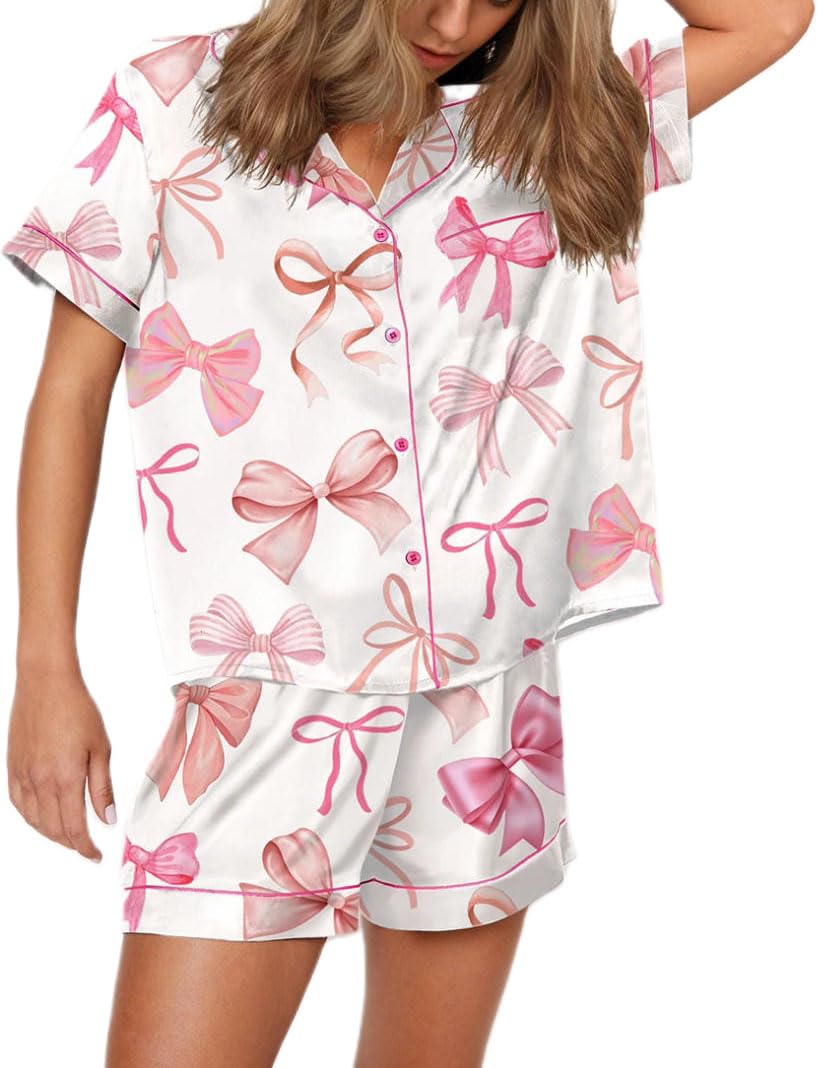 Yiulangdewomen Satin Pajamas Shorts Sets Y2k Silk Pjs Piece