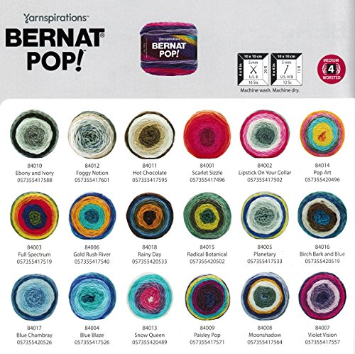 Bernat Pop Worsted Weight Self-Striping 3-Pack Acrylic Yarn 5 Ounces 280 Yards (Ebony And Ivory) #TOP3