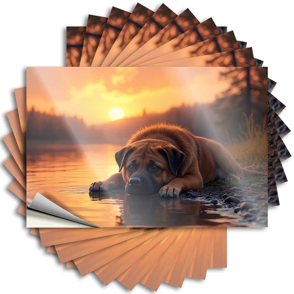 Bar Room Decor Crazy Saying - Sunset Serenity: A Dog's Peaceful Rest By The Lake Removable Decal Bottle Easy Peel for Western(6X9CM)