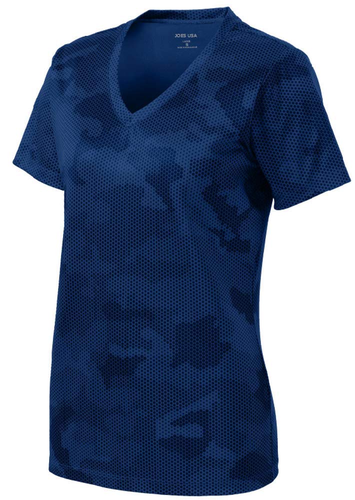 Joe's USA - Ladies CamoHex V-Neck All Sport Moisture Wicking Shirt-3XL-Royal