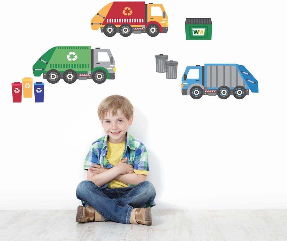 Garbage Truck Wall Decals Recycling Truck Decals Peel and Stick Eco-Friendly Fabric Wall Stickers