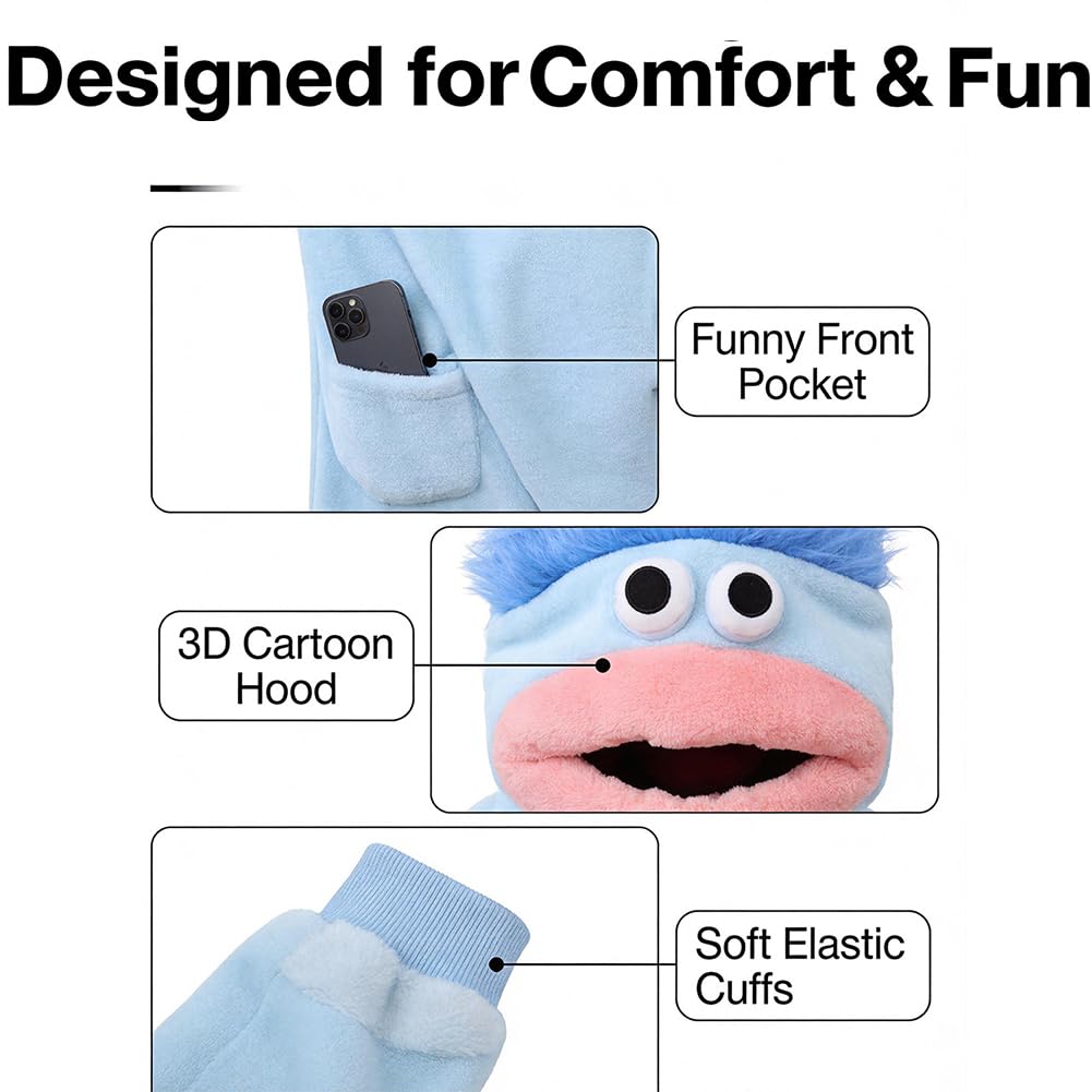 Pijama divertido de una pieza para adultos, divertido monstruo de boca grande, con capucha, ropa de dormir unisex