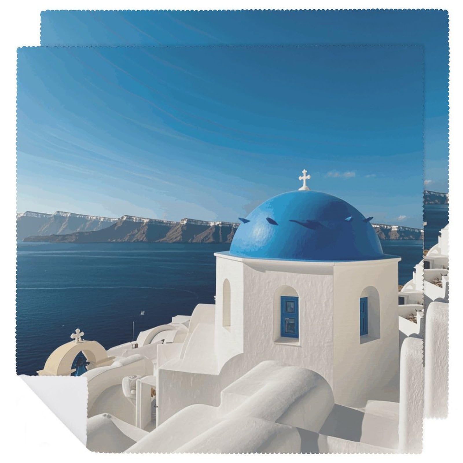 Qmnbtes Style Santorini Greek Island Sea View Cloth Napkins Cocktail Napkins Dinner Napkins Cloth Wedding Napkins Party Napkins Beverage Napkins Table Napkins Cloth 2 Pcs