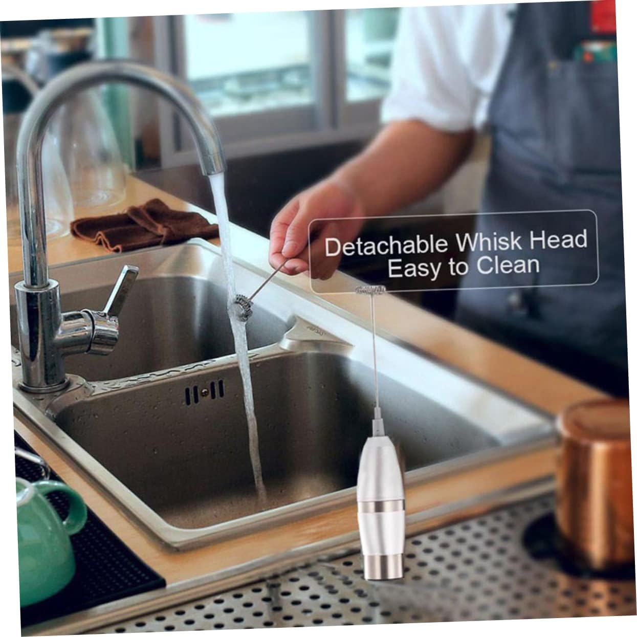 Stainless Steel Electric Milk Frother Handheld Drink Mixer for Coffee Cafe Use No Battery