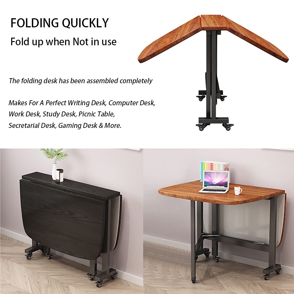 Rukulin Foldable Kitchen Table Dining Room Table Mobile Space Saving