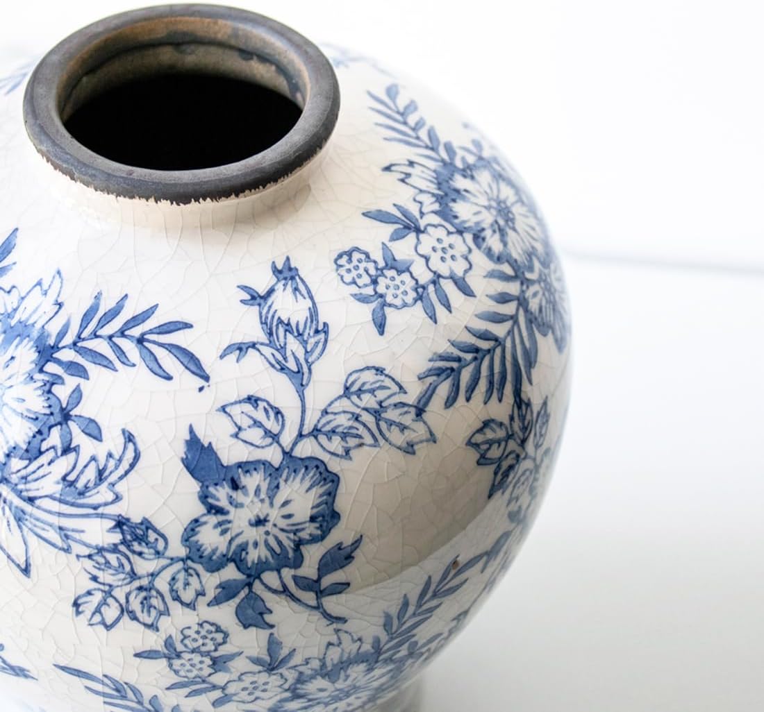 Blue and White Vase, Blue Vases Home Décor,Chinoiserie Vase,Blue and White Porcelain,Ceramic Vase for Home, Living Room, Bookshelf, Mantle Fireplace,E