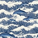 LACHEERY Carta da parati con onde oceaniche, carta da parati autoadesiva blu con onde di delfino, impermeabile, carta da contatto blu per pareti, armadi, cassetti, cameretta dei bambini, camera da