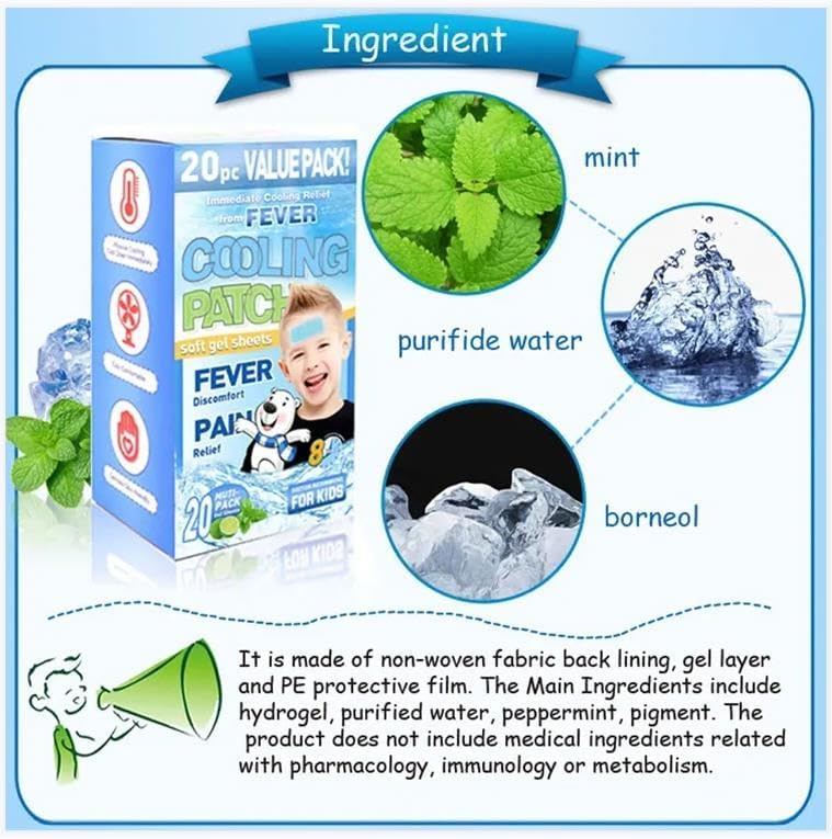 Miniatura 7 de Parches de enfriamiento para niños para fiebre, parches de enfriamiento para molestias y alivio del dolor, alivio de enfriamiento reductor de