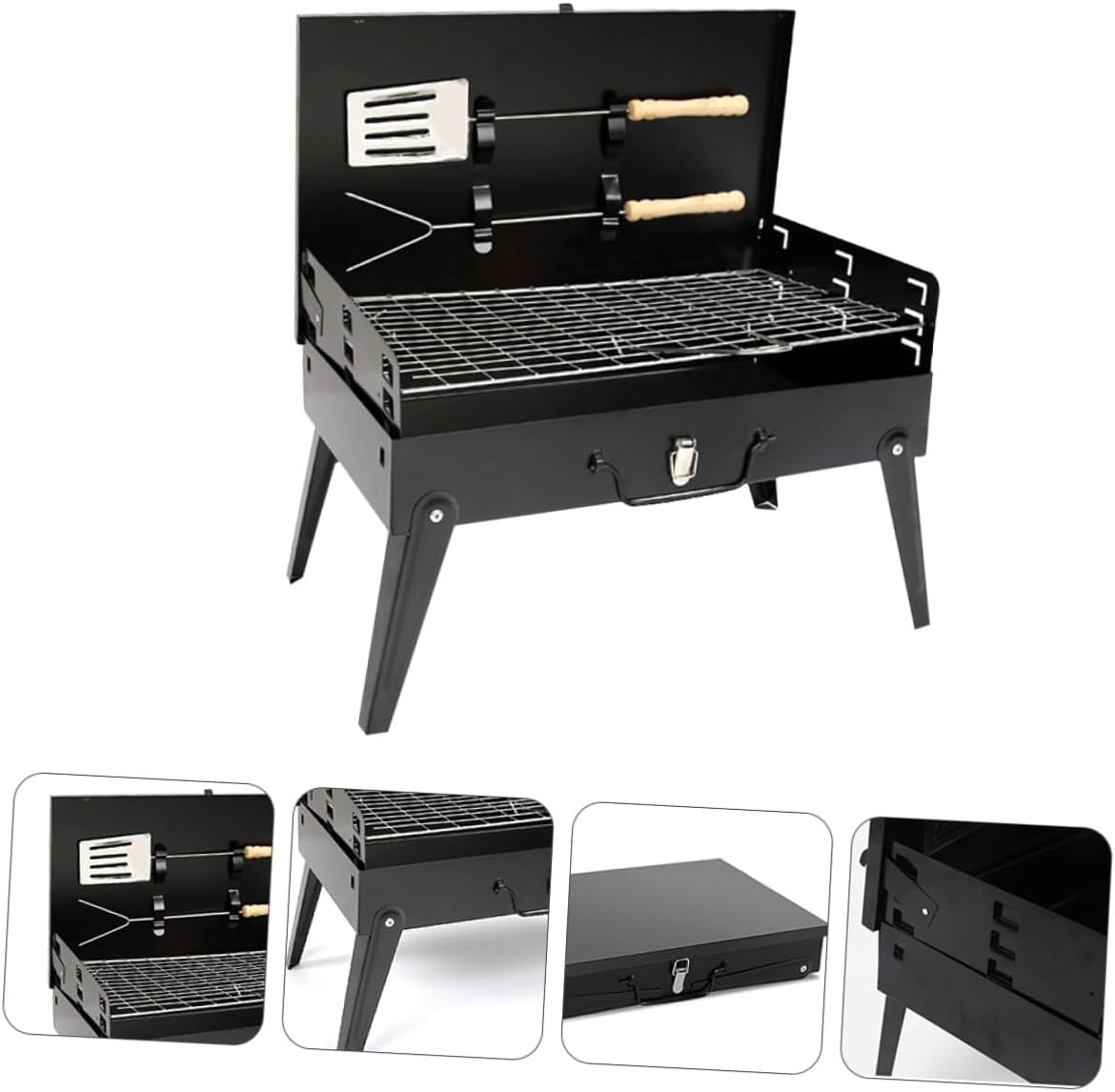 Portable Barbecue Stove and Folding Bbq Grill 44x27x47cm with Accessories Outdoor Camping Cooking Barbecue Tools for Picnic and Travel