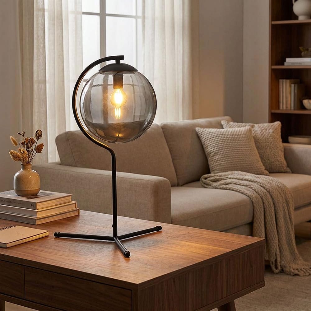 GLOBO LIGHTING Tischleuchte Schlafzimmerlampe Beistelllampe Designleuchte Glas-Kugel H 50 cm