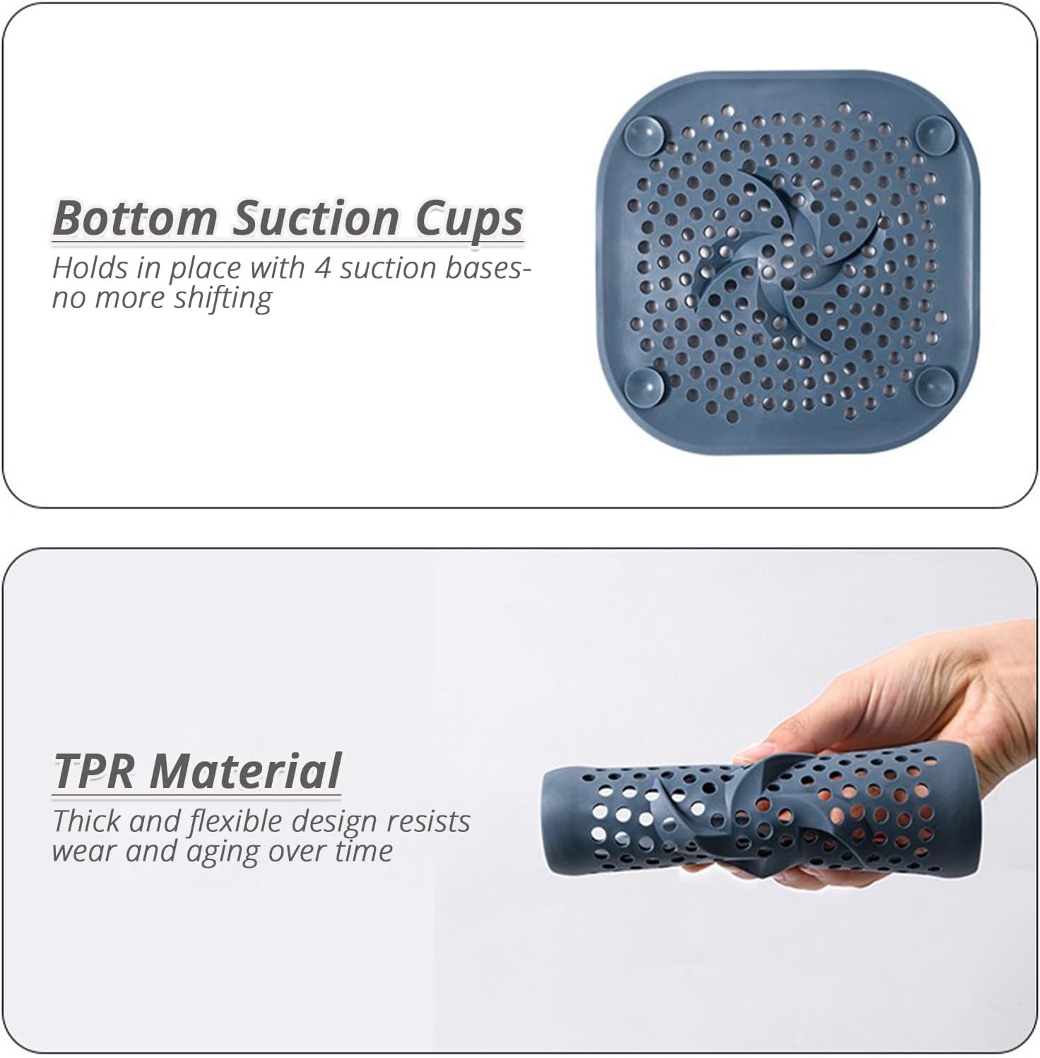 Drain Cover with Suction Cups, 4 Pack Hair Catcher Shower Drain Strainer Protector with TPR Material for Bathroom, Bathtub, Kitchen Sink, Easy to Clean, Household Use (Blue, Grey, Green, White)