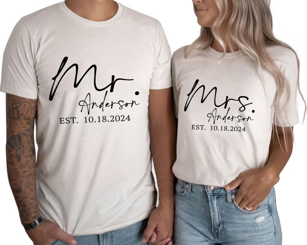 Personalized Mr and Mrs Shirts, Bride Groom Shirt, Hubby Wifey Shirt, Bride Tshirts, Just Married Shirts, Wedding Gifts - Image 2