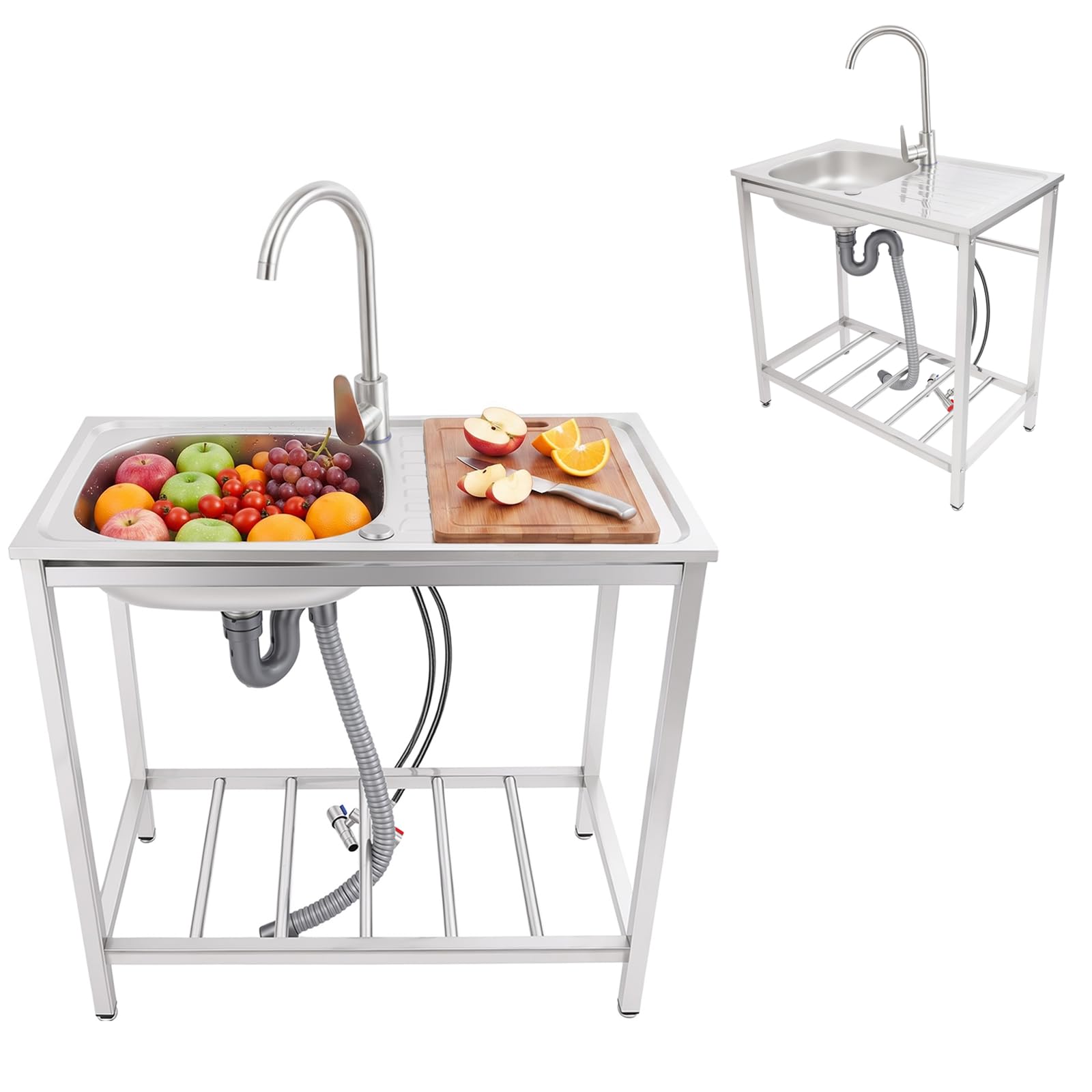 75 x 40 x 75CM 201 Edelstahl Spültisch Freistehende Küchenspüle, Edelstahl-Küchenspüle Freistehende Spüle Gewerblichespüle mit Wasserhahn Arbeitsplatte für Garten Outdoor Garage Oder Campin
